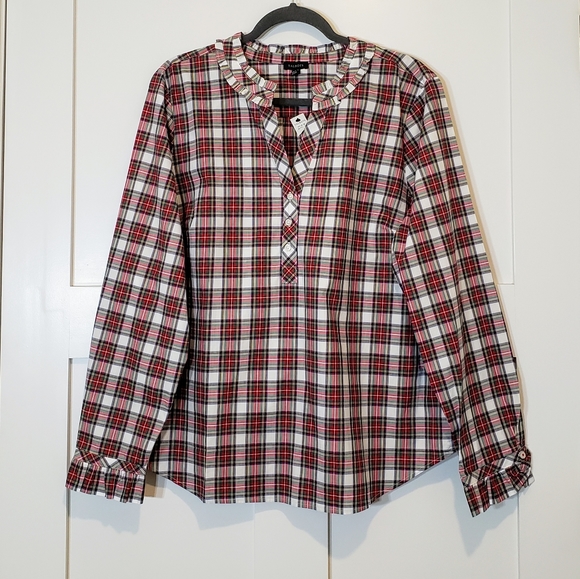 Talbots Tops - Talbots Plaid Popover Top Red Green White Size XL